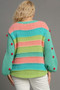Umgee Full Size Color Block Cable Knit Sweater with Pom Pom Plus Size