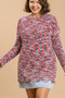 Umgee Full Size Distressed Hem Multicolored Round Neck Knit Tunic Dress Plus Size