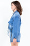 American Bazi Full Size Drop Shoulder Cropped Denim Jacket with Waist Strap Plus Size