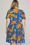 She + Sky Full Size Printed Notched Short Sleeve Frill Tiered Dress Plus Size