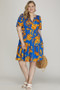 She + Sky Full Size Printed Notched Short Sleeve Frill Tiered Dress Plus Size