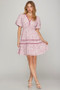 She + Sky Full Size Printed V-Neck Puff Sleeve Tiered Dress Plus Size