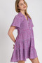 Umgee Full Size Gingham Tiered Button Detail Short Sleeve Dress Plus Size