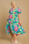 Umgee Full Size Tiered Floral Print Notched Puff Sleeve Midi Dress Plus Size