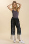 Umgee Full Size Raw Hem Linen Blend Bleach Dip Dye Wide Leg Pants Plus Size