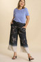 Umgee Full Size Raw Hem Linen Blend Bleach Dip Dye Wide Leg Pants Plus Size