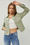 RISEN Full Size Raw Hem Button Up Cropped Denim Jacket Plus Size