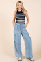 Mittoshop Washed Elastic Waist Cargo Wide Leg Pants