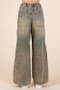 Mittoshop Washed Wide Leg Jeans with Pockets