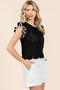 Mittoshop Openwork Contrast Trim Ruffled Cap Sleeve Knit Top