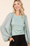 Mittoshop Mixed Media Textured Knit Chiffon Long Sleeve Top