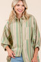 Mittoshop Striped Bubble Sleeve Button Down Shirt