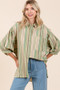 Mittoshop Striped Bubble Sleeve Button Down Shirt