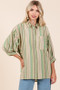 Mittoshop Striped Bubble Sleeve Button Down Shirt