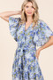 Mittoshop Floral Tie Waist Flutter Sleeve Tiered Dress