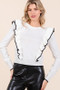 Mittoshop Contrast Trim Ruffled Round Neck Knit Top