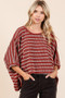 Mittoshop Texture Striped Print Round Neck Dolman Sleeve Top