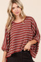 Mittoshop Texture Striped Print Round Neck Dolman Sleeve Top
