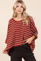 Mittoshop Texture Striped Print Round Neck Dolman Sleeve Top
