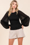 Mittoshop Mixed Media Textured Knit Chiffon Long Sleeve Top