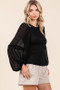 Mittoshop Mixed Media Textured Knit Chiffon Long Sleeve Top