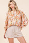 Mittoshop Flower Print Batwing Sleeve Button Down Blouse