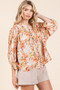 Mittoshop Flower Print Batwing Sleeve Button Down Blouse