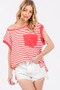 Ces Femme Side Slit Striped Cap Sleeve T-Shirt