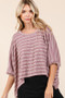 Mittoshop Texture Striped Print Round Neck Dolman Sleeve Top