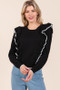 Mittoshop Contrast Trim Ruffled Round Neck Knit Top