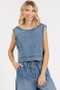 Mittoshop Washed Denim Distressed Detail Crop Tank