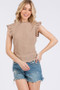 Ces Femme Texture Mock Neck Ruffle Cap Sleeve Blouse