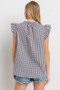 Ces Femme Plaid Notched Ruffled Cap Sleeve Blouse