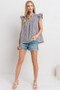 Ces Femme Plaid Notched Ruffled Cap Sleeve Blouse