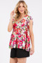 Mittoshop Floral V-Neck Ruffled Cap Sleeve Blouse