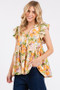 Mittoshop Floral V-Neck Ruffled Cap Sleeve Blouse