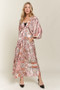 ADORA Printed V-Neck Batwing Sleeve Dress