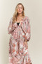ADORA Printed V-Neck Batwing Sleeve Dress