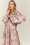 ADORA Printed V-Neck Batwing Sleeve Dress