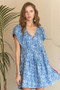 ADORA Printed V-Neck Ruffle Sleeve Mini Dress