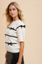 Annie Wear Striped Bow Round Neck Knit Top