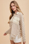 Annie Wear Striped Button Detail Long Sleeve Polo Top