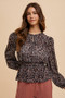 Annie Wear Abstract Print Balloon Sleeve Peplum Blouse