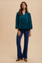 Annie Wear Satin Notched Three-Quarter Sleeve Blouse