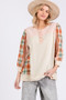 SAGE + FIG Exposed Seam Button Detail Plaid Top