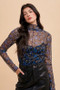 Annie Wear Floral Lettuce Hem Sheer Mesh Top