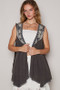 POL Embroidered Pearls Open Front Sleeveless Cardigan