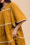 Annie Wear Tassel Contrast Trim Tie Neck Half Sleeve Tiered Dress