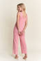 ADORA Ribbed V-Neck Wide Leg Jumpsuit with Pockets
