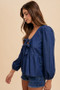Annie Wear Tie Front Peplum Long Sleeve Denim Top